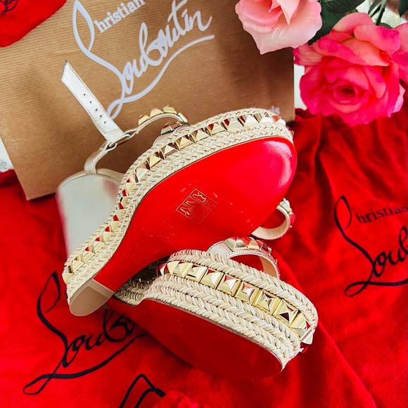 Christian Louboutin New in Box Gold Wedge Sandals Rare Sold out - Picture 5 of 9